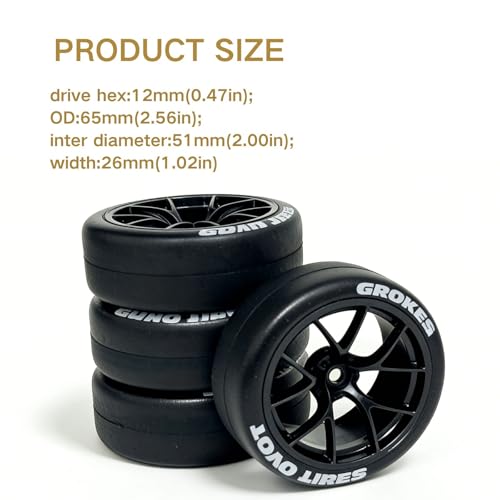 1/10 RC Drift Tires and Wheels Rims 12mm Hex 65mm OD Compatible with Tamiya Traxxas HPI Kyosho XV02 XV01 TT01 TT02 PTG2 A959 On-Road Drift Car (4PCS)