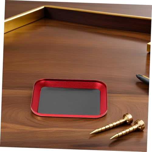 ORFOFE 2pcs Magnetic Screw Tray for Small Metal Parts and Bolts, Aluminum Alloy Organizer with Smooth Rounded Edges, for Car Repair and Small Electronics, Red