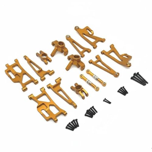 Industrial Vehicle Rc Car Upgrade Kit Aluminum Arms Steering Cups Rear Hubs Adjustable Turnbuckles Shock Absorption Set Suitable for 1/14 Scale Models, Gold - color: Gold