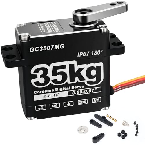 GOTECK 35KG Coreless Digital Servo,Large Torque 8.4V Full Metal Gear IP67 Waterproof Steering Servo with 25T Servo Horn for 1/6 1/8 1/10 RC Crawler Car,Robot,Boat,Truck Robot Parts (35KG(8.4V)-180°) - color: 35kg(8.4v)-180°