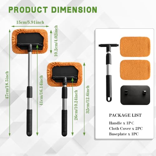 Windshield Cleaning Tool, Car Cleaning Window Tool, Car Window Cleaner with Unbreakable Extendable Handle and Microfiber Cloth, Scratch-Free Car Cleaning Brush for Auto Glass Wiper (Orange) - color: Orange