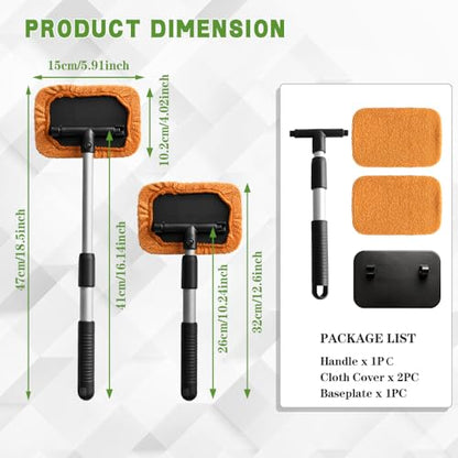 Windshield Cleaning Tool, Car Cleaning Window Tool, Car Window Cleaner with Unbreakable Extendable Handle and Microfiber Cloth, Scratch-Free Car Cleaning Brush for Auto Glass Wiper (Orange) - color: Orange