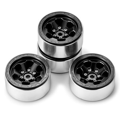 1.3inch beadlock Wheels RC Aluminium Rims for 1/18th TRX4M 1/24th Axial SCX24 RC Crawler Car Upgrade Parts (Black) - color: Black