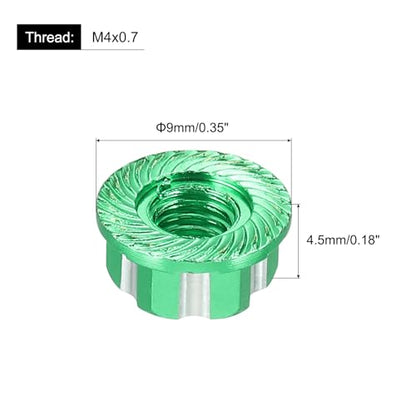 MECCANIXITY Hexagonal Nuts Aluminum M4 RC Wheel Carving Hex Nuts Dustproof Anti-Skid Mount Cap for 1/10 RC Model Car Trucks Off Road Car Upgraded Parts Pack of 2(Green) - color: Green