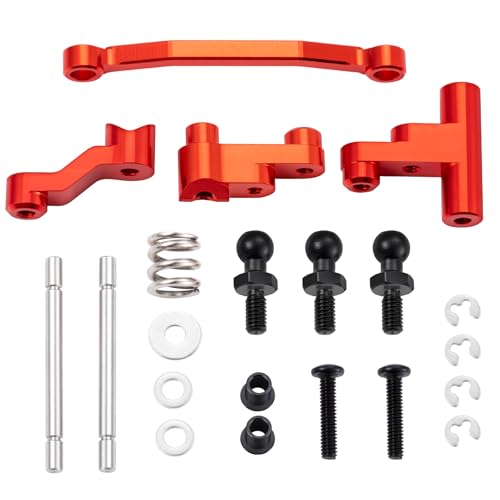 Aluminum Alloy Steering Assembly Set Servo Saver Steering Bellcranks & Drag Link Spring Retainer Parts Compatible with Traxxas 1/18 LaTrax Teton RC Car Upgrades (Red) - color: Red