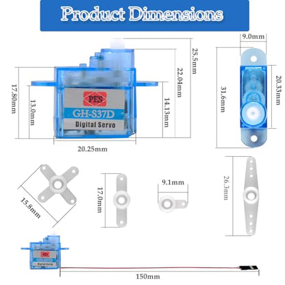 GH-S37D Ultra-Light Micro Servo - Mini Small 3.7g Digital Servo Motor for RC Car Plane Helicopter & Boat for Arduino, Raspberry Pi, Pack of 4