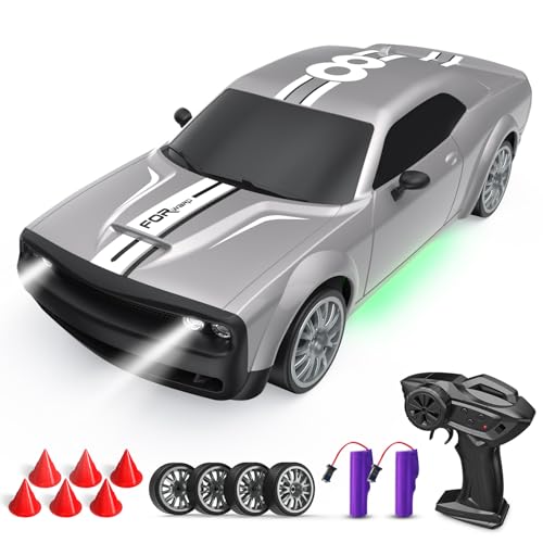 Remote Control Car 4WD 1:20 RC Drift Car 20KM/H 2.4GHz | Racing Car with 2 Rechargeable Batteries, LED Lights, 50 Min Play Time RC Cars Toys Gifts for Boys Girls Kids Adults -Silver - color: Silver