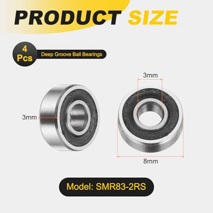 uxcell 4Pcs SMR83-2RS Deep Groove Ball Bearings, 3x8x3mm 440C Stainless Steel Double Shielded Bearings, ABEC 5 - size: 3x8x3mm
