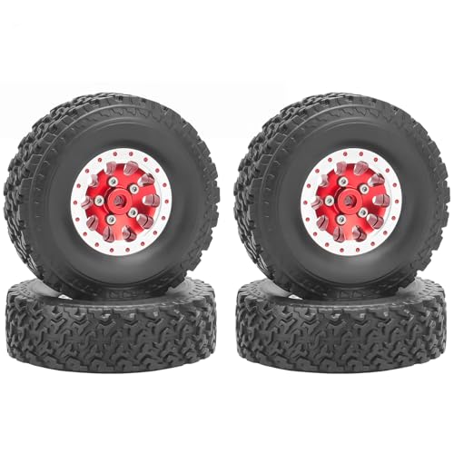 daitoku 1/12 Beadlock RC Wheels and Tires for WPL C14 C24 C34 C44 B14 B24 B16 B36 MN MN78 D90 MN90 MN91 MN96 MN98 MN99 MN99S (Red) - color: Red