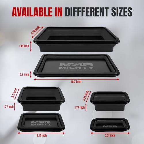Magnetic Parts Tray Set 3-Pack - Collapsible Silicone Magnetic Tray with Strong Base - Multi-Size (Black) - color: Black