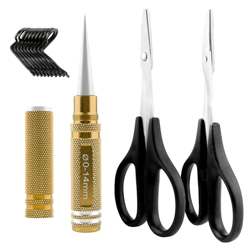 RC Body Reamer 0-14mm Hole Puncher with Sleeve & Curved & Straight Scissors & 8 Pieces Body Clips Set Cars Body Mounting for RC Vehicle Truck Plastic Body Shell Cover Hobby Repair Tools (Gold) - color: Gold