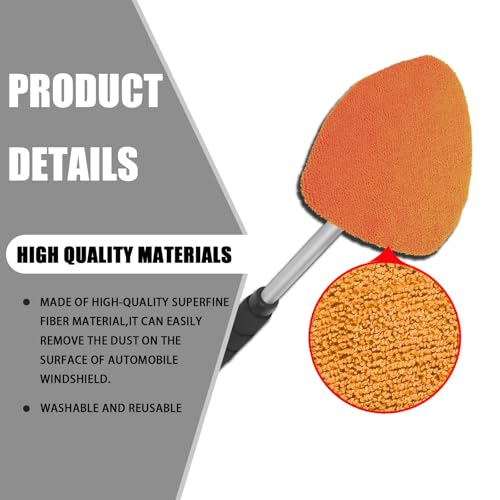 4 Pack Windshield Cleaning Tool with Extendable Handle, Orange | aluminum ABS and microfiber body, pivoting head, reusable cloth pads, fits most vehicle glass, auto cleaning tools - color: Orange