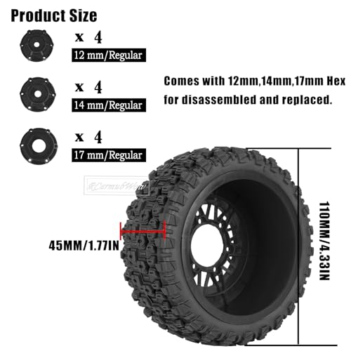 RC Wheels and Tires Truck Tires Short Course Tires for 1/10 Scale Car Arrm a Senton,Slash 2WD 4×4,Axia1,Rc 4wd,Red cat,Plastic Wheels Rubber Tires,4pcs,Black - color: Black(4pcs)
