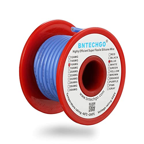 BNTECHGO 16 Gauge Silicone Wire Blue 25ft Stranded Tinned Copper Wire | Flexible 16 AWG Stranded Wire Silicone Rubber Insulation For RC Models, Drone, Robot, Battery, EV Charger, 3D Printer, DIY - color: 16 gauge silicone wire blue, size: silicone wire 25