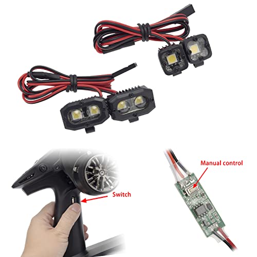 DKKY RC Car Lights LED Spotlights 1/10 Scale RC Crawler Accessories for Axial SCX10 90046 Traxxas TRX4 TRX6 Wraith RR10 MST Redcat Gen8 - style: 2+2 Set w/Controller