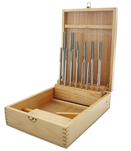 Accusize Industrial Tools 14 Pc Over and Under Size H.S.S. Chucking Reamer Set, 0.1240'' Thru 0.5010'', in Fitted Case, 5500-SX00 | 14 Pc Set, Straight Shank, Straight Flute, Right-Hand Cut, Fitted Case, 5500-SX00 - size: Over & Under Size 0.1240"-0.5010"