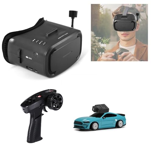 MG034 FPV Drift RC Car with Goggles & Camera for Thrilled Rxperience,20KM/H Remote Control Cars- Gyro,Drift/Racing Tires,Full Simulated Lighting System,4WD RC Car Toy for Adult (Blue, FPV Version) - color: Blue