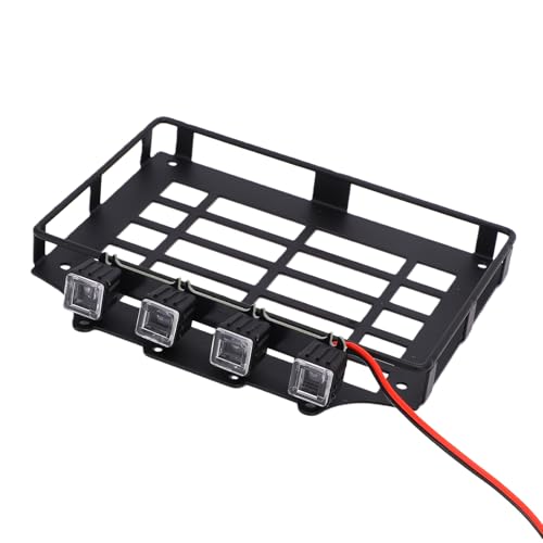 Car Body Parts Cross Bars Metal Roof Rack with Prewired 4 Lights Protective Grilles for Mjx H12Y 112 Offroad Rc Crawler Scale Rc Roof Rack, Metal