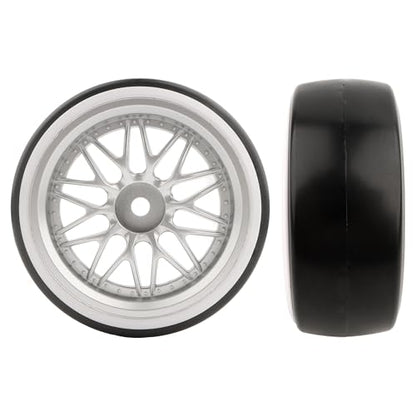 4PCS 1/10 Scale Hard Plastic RC Drift Tires - 12mm Hex Hub On-Road Touring Racing Wheels Compatible with Traxxas 4 Tec 2.0 Tamiya TT01 XV01 Kyosho WR8 Sakura WLtoys HPI Touring Racing Car