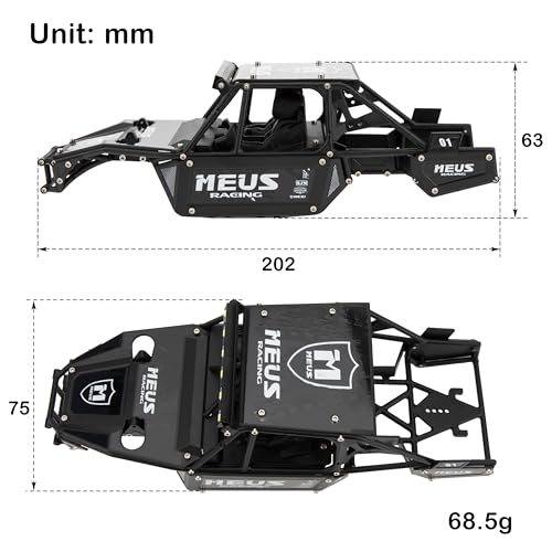 MEUS RACING Mantis24 Body with Roll Cage for Axial 1/24 SCX24 RC Crawler (Black) - color: Black