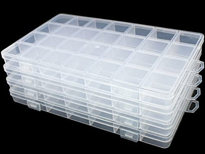4Packs 28 Grids Bead Organizer Plastic Organizer Box with Fixed Dividers-Jewelry, Accessories, and Small Parts Container Clear Box for Jewerly Beads, Sewing, Drawing - size: 4pcs 28 Grids