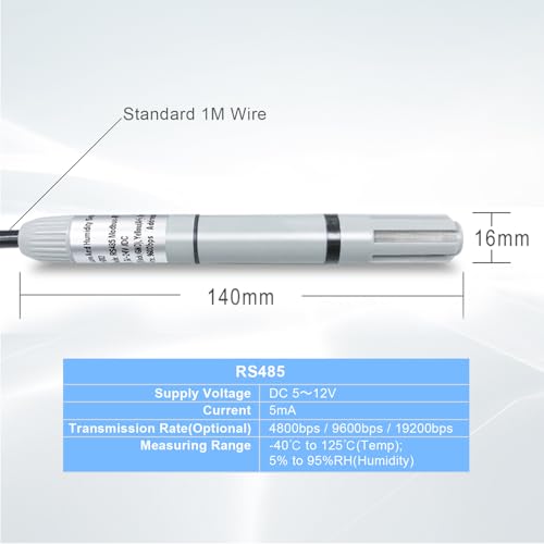 Tzone RS485 Temperature Sensor Modbus RTU Temp Humidity Transmitter Analog | Industrial rs485 temperature probe,for Farm Greenhouse HVAC Air Environment PLC Room,THT02 modbus temp sensor(-40℃ to 125℃) - style: THT02 RS485 Output