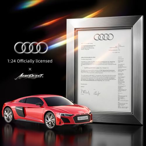 AEROQUEST 1:24 Audi Remote Control Car (R8 Coupe-Red) | Officially Licensed,Birthday Gift,Toys for ages 3-8,Electric Sport Racing,front-light ,2.4GHz-supports multi-play - color: Audi Red