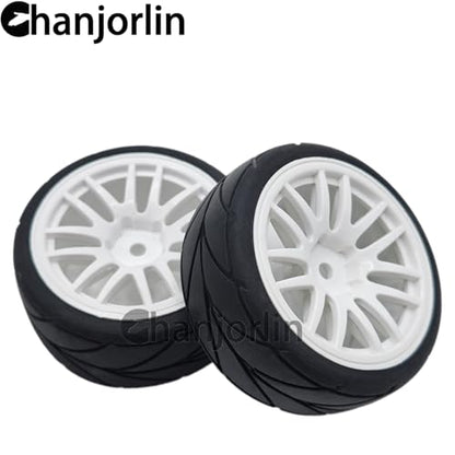 RC 1/10 On Road Touring Tires & Wheels 12mm Hex Hard Plastic Rims OD 65mm Street Racing Tyre for 1:10 1/12 Rally Drift Car Tamiya TT01 TT02 Traxxas XV02 XV01 HPI KYOSHO PTG2 4PCS (White) - color: White