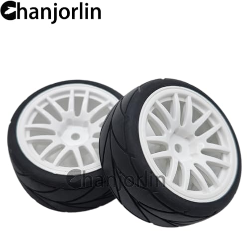 RC 1/10 On Road Touring Tires & Wheels 12mm Hex Hard Plastic Rims OD 65mm Street Racing Tyre for 1:10 1/12 Rally Drift Car Tamiya TT01 TT02 Traxxas XV02 XV01 HPI KYOSHO PTG2 4PCS (White) - color: White