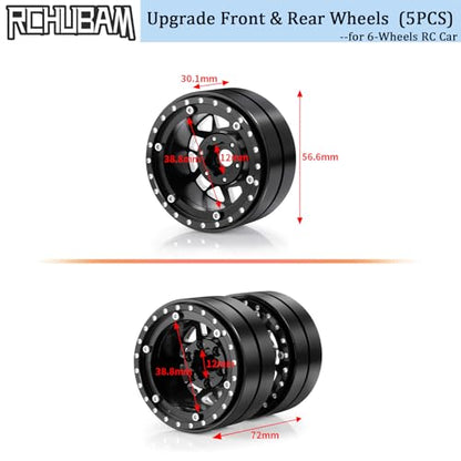 RCHUBAM 1.9" Dually Beadlock Wheel Rims for SCX10 TRX-4 TRX6 G63 6-Wheel | 5PC Aluminum Wheel Hubs,1/10 RC Hauler Crawler Truck Car Upgrade Part - style: 5PCS