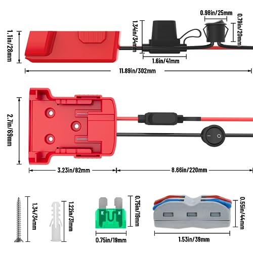 Azocek Power Wheel Adapter Compatible with Milwaukee 18V Battery 2 Packs | Power Wheel Battery Converter Kit, Fuse & Switch & Wire Terminals, 12 AWG Wire, Compatible for DIY RC Car Toys Robotics - color: 2-PACK