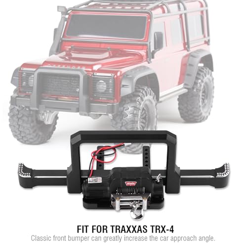 RC Car Front Bumper with Winch, Heavy Duty Aluminum Alloy Upgrade Part for Axial SCX10 II Crawler Accessories