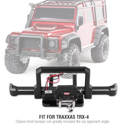 RC Car Front Bumper with Winch, Heavy Duty Aluminum Alloy Upgrade Part for Axial SCX10 II Crawler Accessories