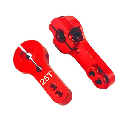 5Pcs 25T Aluminum Servo Horns M3 Threads Metal Steering Arm 25T Steering Arm for RC Car Truck Buggy Airplane(Red)