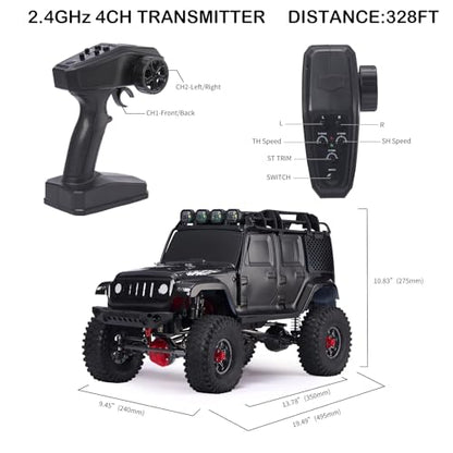1:10 Scale RC Rock Crawler 4x4 - Hobby Grade All-Terrain RC Truck with Carbon Fiber Frame, All-Metal Gearbox, Waterproof ESC, 2.4GHz for Adults & Teens (Black) - color: Black