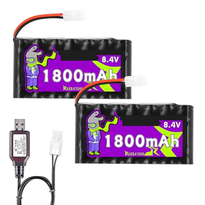 8.4V 1800mAh Ni-Cd Rechargeable Battery with KET2P/TAMIYA Plug(White),Fit for 1/14 1/18 1/20 High Speed Remote Control Car Off Road RC Trucks Toy with Charger(7*AA)