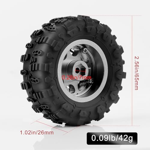 1.3" Beadlock Wheels & M/T Tires for TRX4M SCX24 Ascent-18 | RC Aluminum Beadlock Wheels Secure Mud Terrain Tires for 1/18 1/24 RC Micro Crawlers Upgrades - color: Dark Titanium