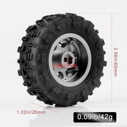 1.3" Beadlock Wheels & M/T Tires for TRX4M SCX24 Ascent-18 | RC Aluminum Beadlock Wheels Secure Mud Terrain Tires for 1/18 1/24 RC Micro Crawlers Upgrades - color: Dark Titanium
