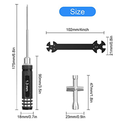 RC Hex Screwdriver Tool Set: 0.9mm 1.27mm 1.3mm 1.5mm 2.0mm 2.5mm 3.0mm Screwdriver Kit with Hex Nut Driver and RC Car Wrench Tool Kit for Multi-Axis FPV Racing Drone Quadcopter Helicopter