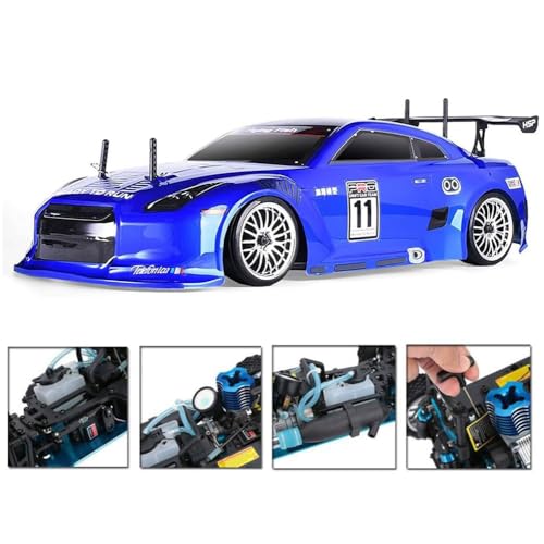 Nitro RC Cars for Adult 1/10 2.4G Professional Fast Drift Remote Control Car Two Speed Nitrogen Drive Truck 4WD 80KM/H Metal Chassis Gas Methanol Fuel Climbing Vehicle with Igniter (Black)