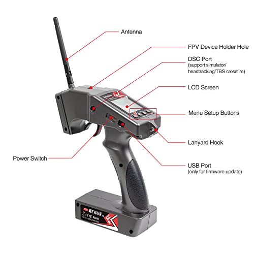 Radiolink RC6GS V3 7 Channels RC Transmitter and R7FG&R4FGM Gyro Receiver, 2.4GHz 600m RC Remote, Voltage Telemetry RC Controller and Receiver kit for Remote Control Car, Boats