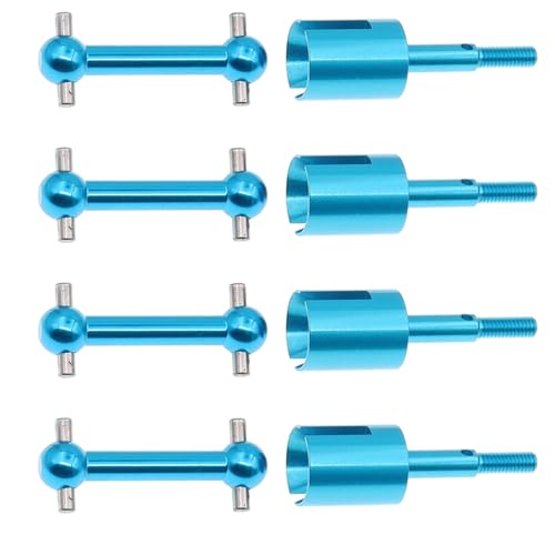 4Pcs Treehobby Aluminum Alloy Drive Shaft Dog Bone Dogbone & Wheel Stub Axle Cup Compatible with Tamiya TT01 TT02 1/10 RC Car Upgrades Parts(Blue)