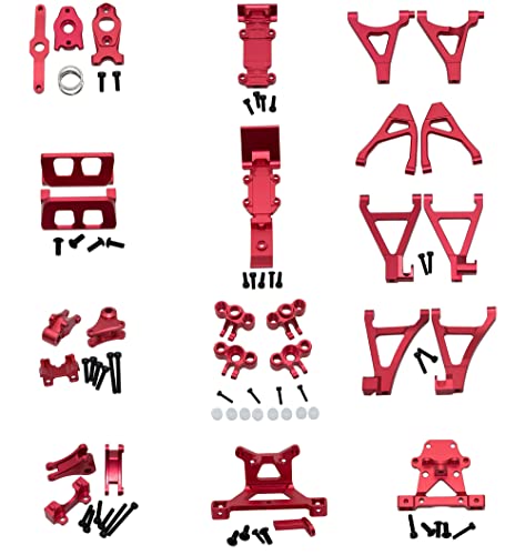 Upgrade Compatible with Traxxas 1/16 E-REVO Mini Slash Rc Car Body Post Mount & Skid Plate & Axle Carriers Knuckle Arm & Suspension Rocker Arms & Steering Full Set Aluminum Alloy Parts(Red)