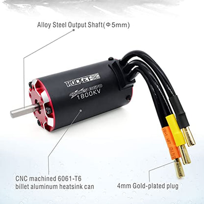 Supersonic 3670 1800KV Waterproof Brushless Motor 4Poles Built-in Temperature Sensor and Sensor Port for 1/8 1/10 RC Car - size: 1800KV, style: 3670 Motor