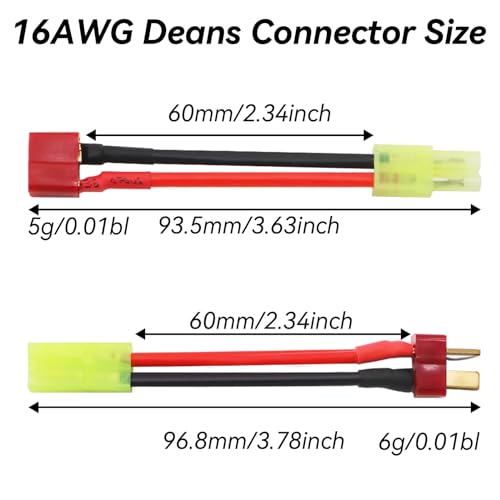 Mini Tamiya Connector to Deans - T Plug 10pcs 16AWG Male Reversed Female Cable Wire Adapter for Airsoft RC Car Truck ESC Lipo Nimh Battery Connectors Charging Connection 5 Pairs
