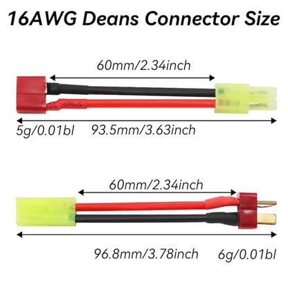 Mini Tamiya Connector to Deans - T Plug 10pcs 16AWG Male Reversed Female Cable Wire Adapter for Airsoft RC Car Truck ESC Lipo Nimh Battery Connectors Charging Connection 5 Pairs