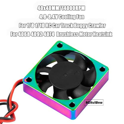 RC 40 * 40MM 14000 RPM Motor Cooling Fan Brushless Motor Heat Sink 4.8-8.4V Upgrades Part for 1/10 1/8 4068 4092 4074 RC Car Brushless Motor，Alloy High Speed Heatsink Cooling Fan,2PCS