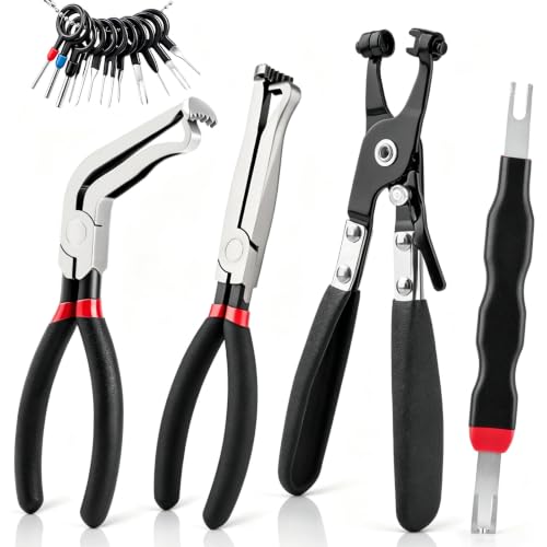 4PCS Premium Electrical Disconnect Pliers | Auto electrical plug connector tool, heavy duty hose clamp pliers with terminal pin removal tool for circuit repair, black