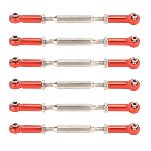Zopsc 6Pcs 88mm Aluminum Alloy Push Rods, Adjustable Turnbuckle Linkages for RC Car Upgrade Parts Red - color: Red
