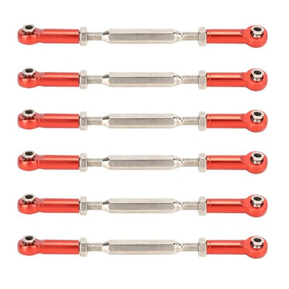 Zopsc 6Pcs 88mm Aluminum Alloy Push Rods, Adjustable Turnbuckle Linkages for RC Car Upgrade Parts Red - color: Red